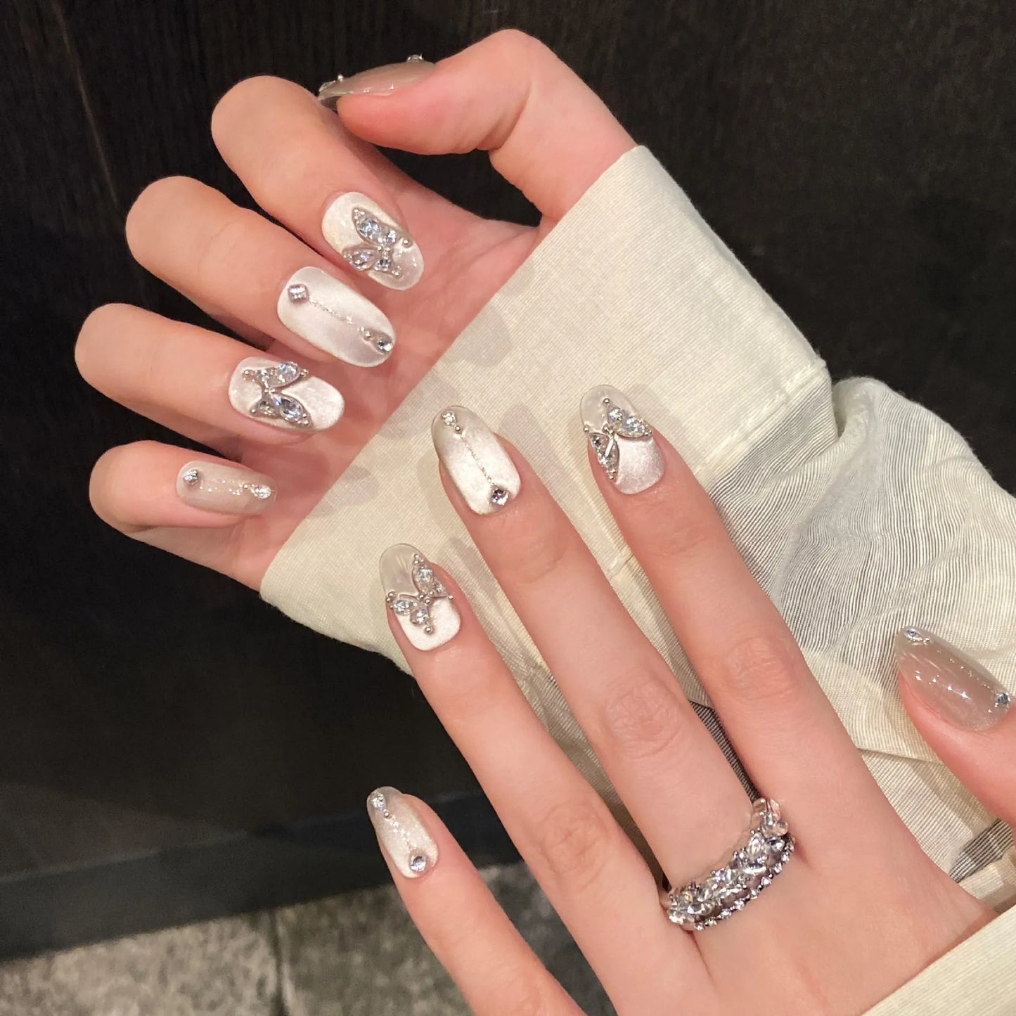 Silver Butterfly Cat Eye Nails