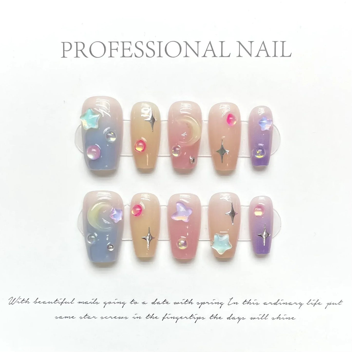 Ocean Moon Rhinestone Ballet Nails