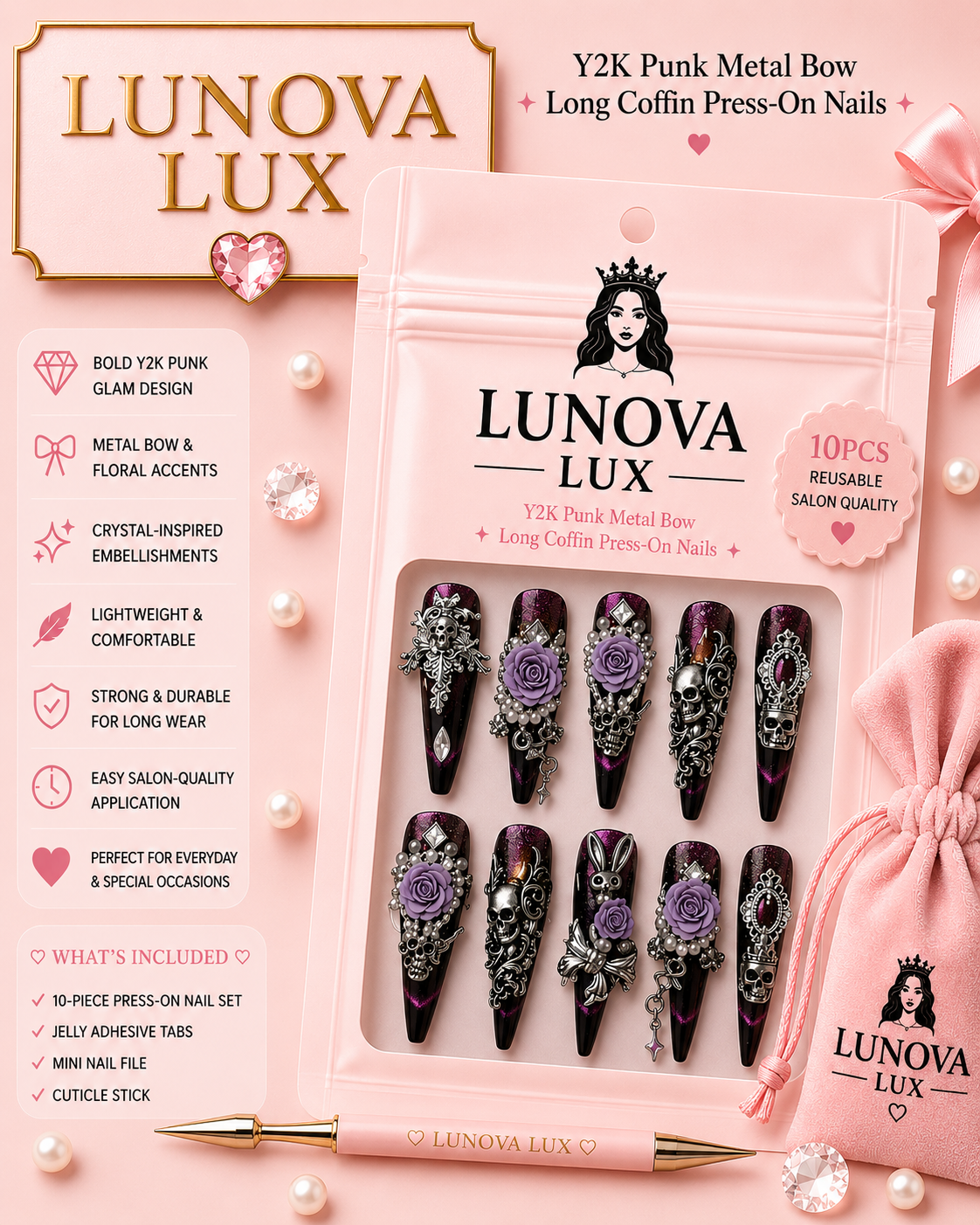 Punk Bow Coffin Nails