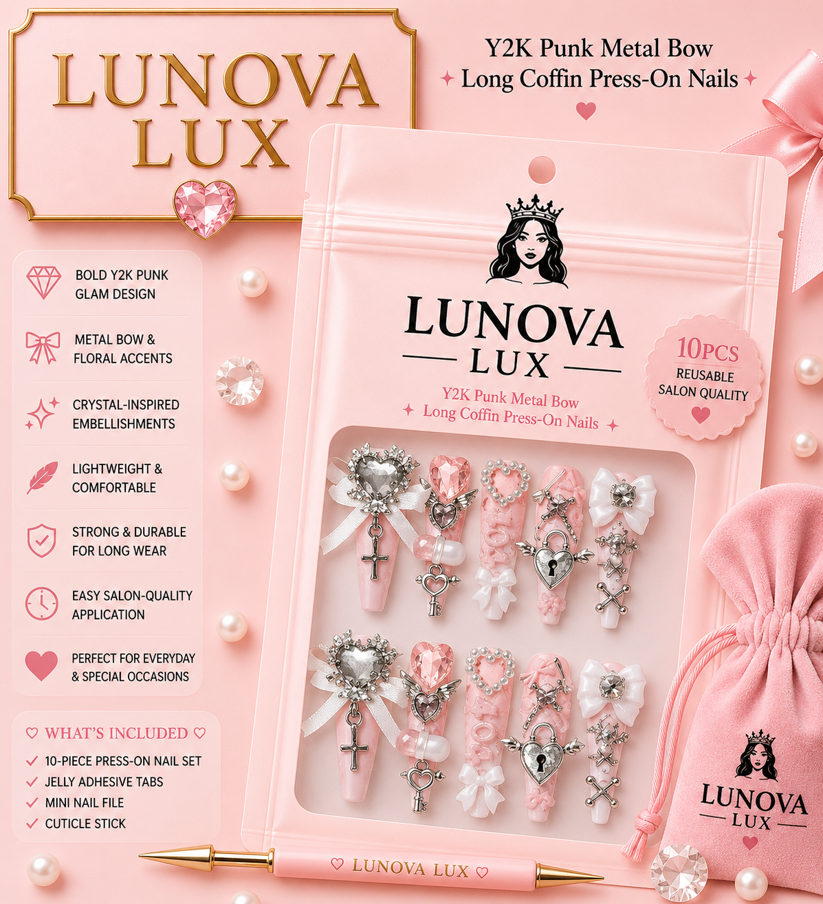 Punk Bow Coffin Nails