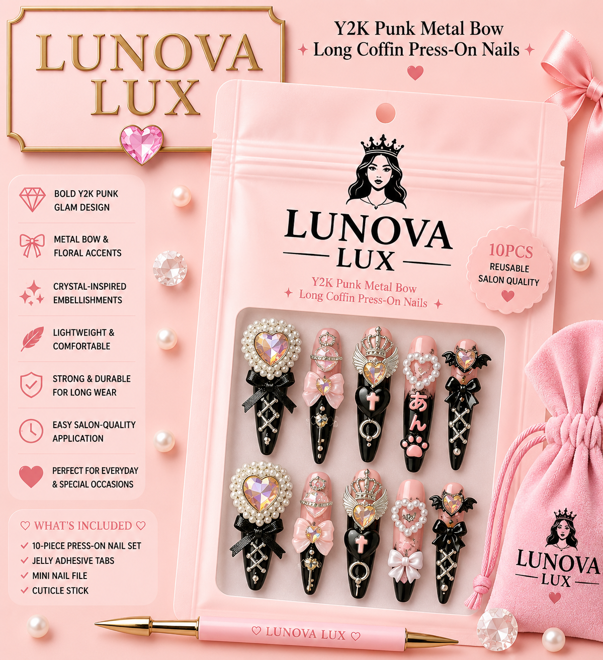 Punk Bow Coffin Nails