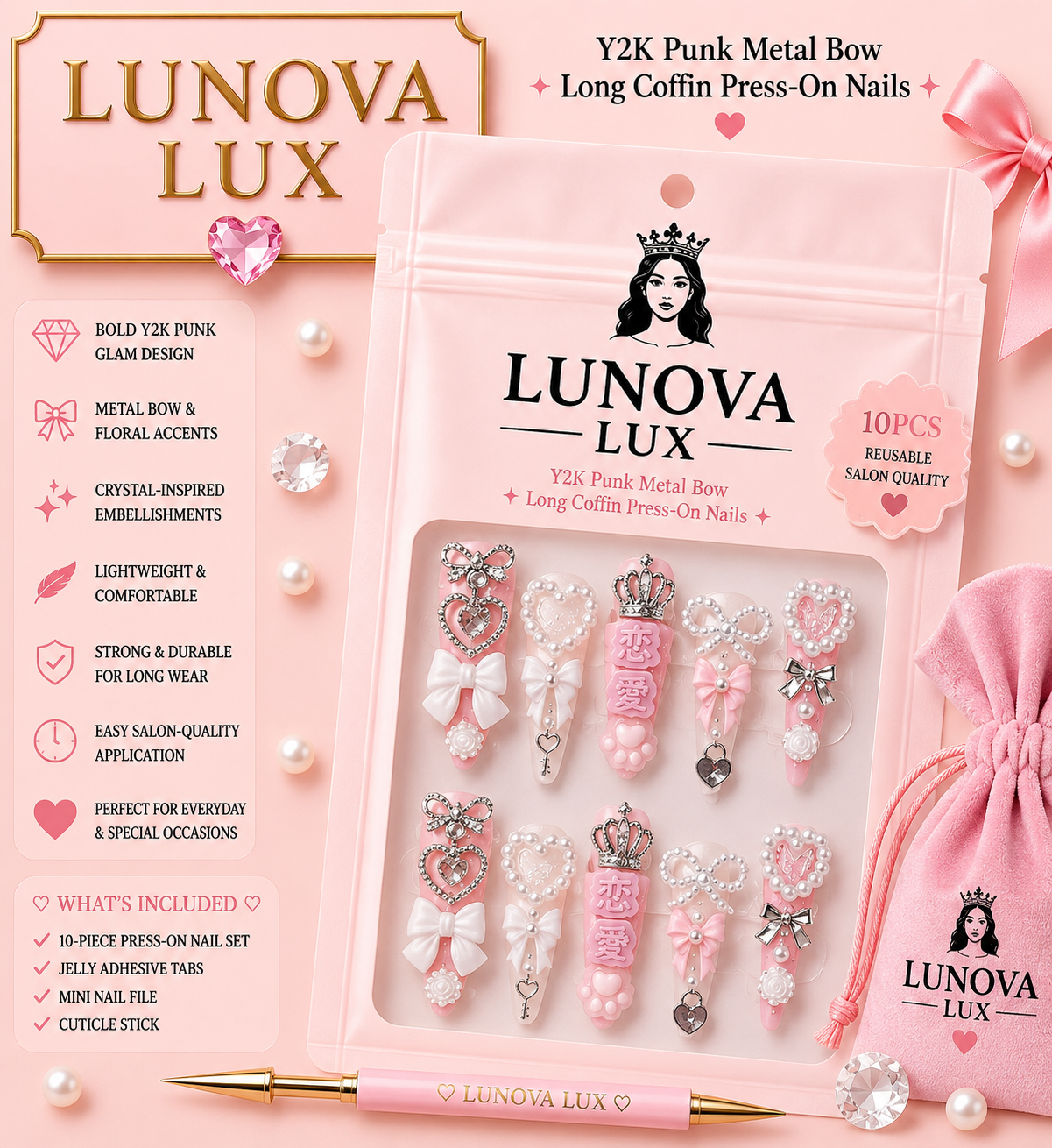 Punk Bow Coffin Nails