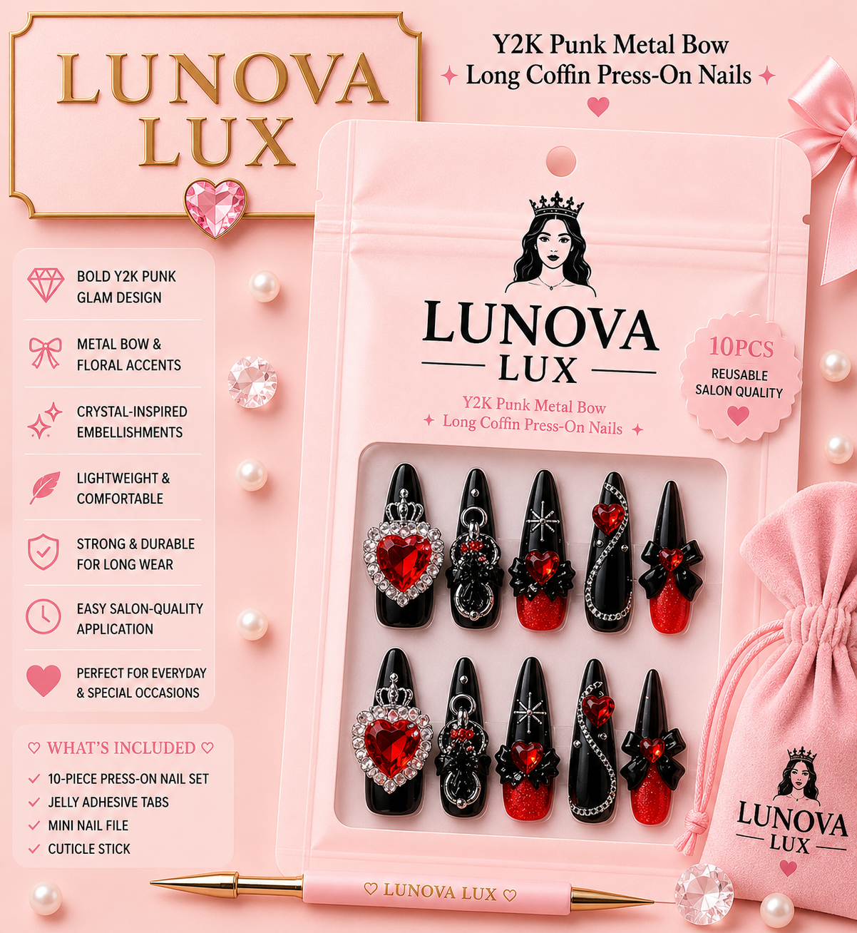 Punk Bow Coffin Nails