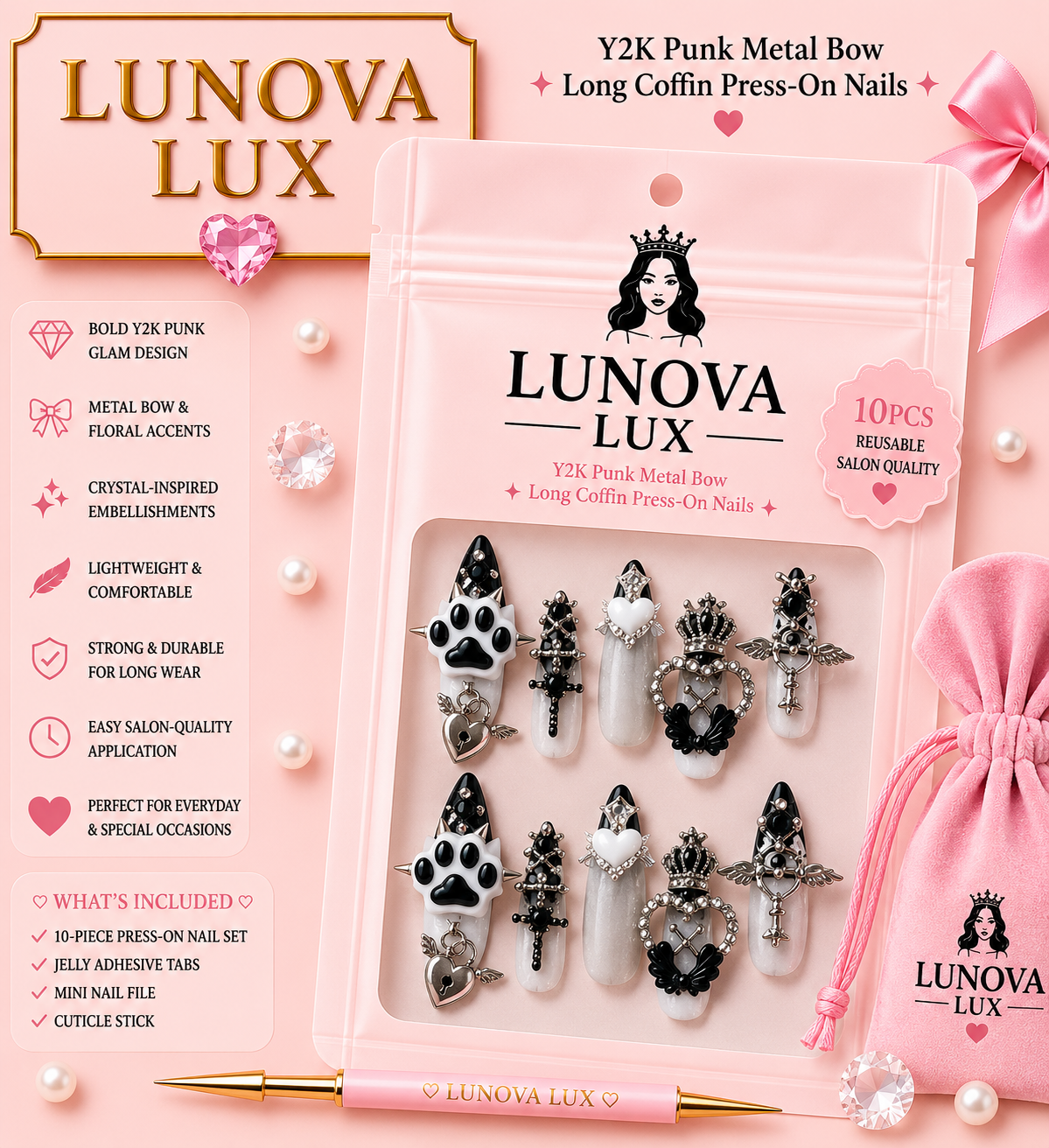 Punk Bow Coffin Nails