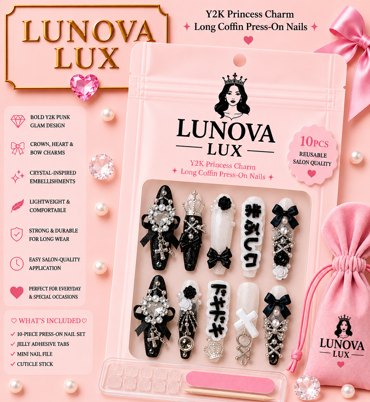 Punk Bow Coffin Nails