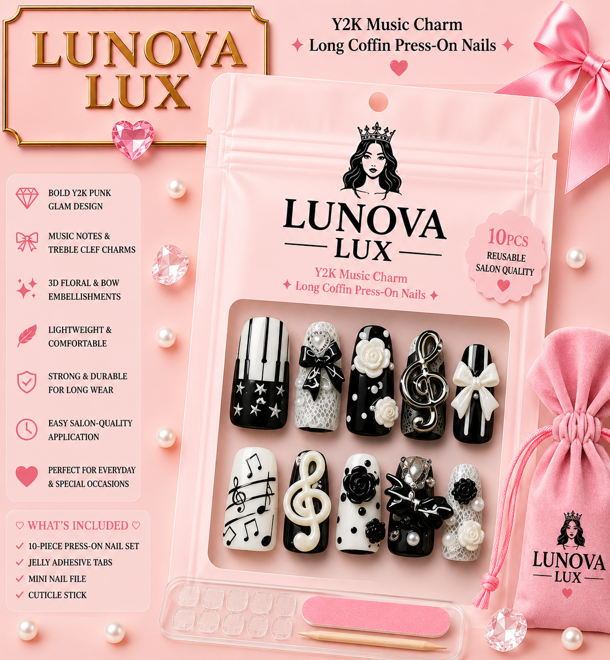 Punk Bow Coffin Nails