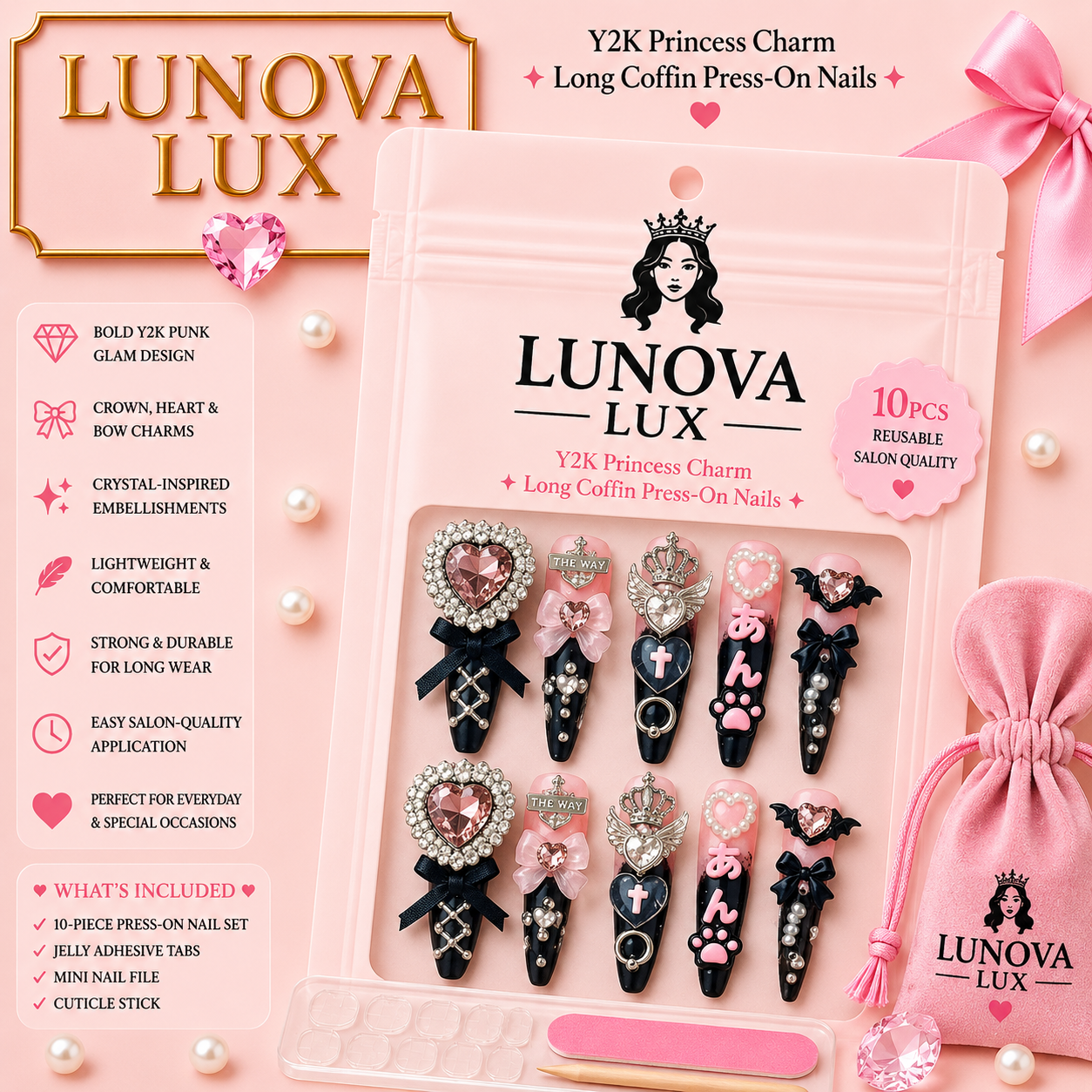 Punk Bow Coffin Nails