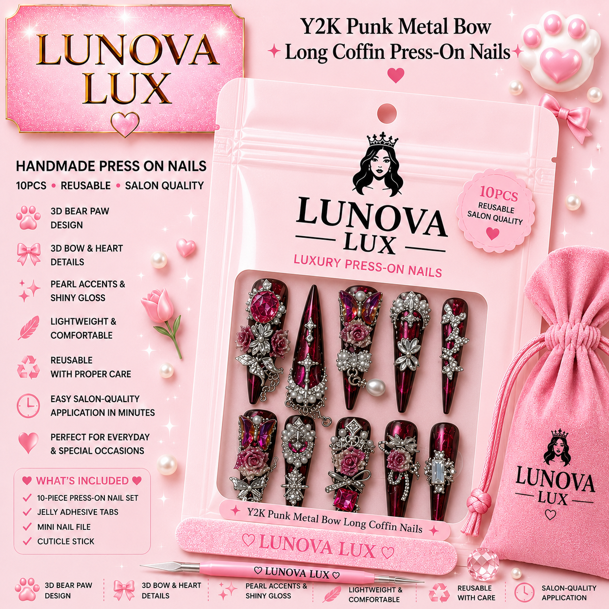 Punk Bow Coffin Nails