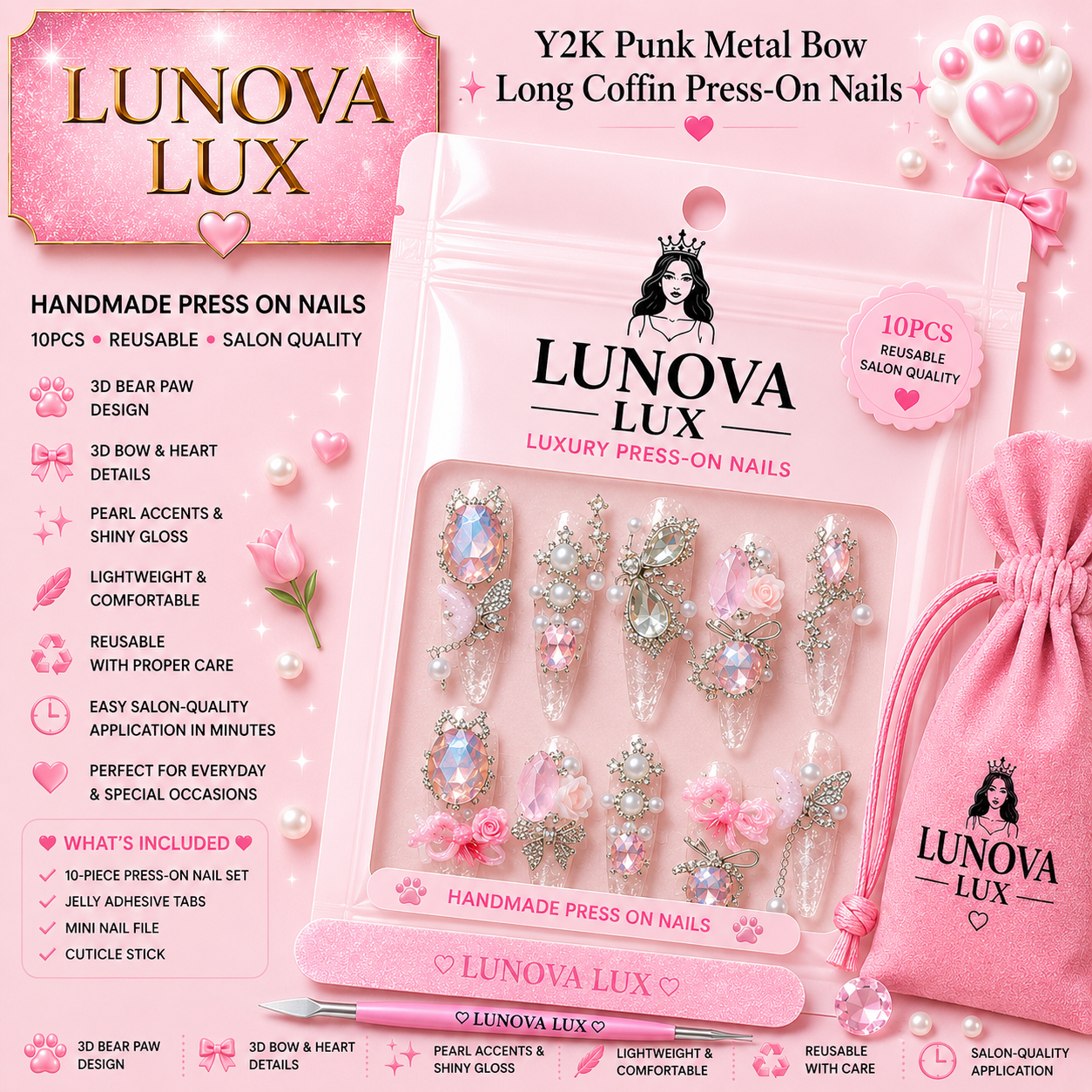 Punk Bow Coffin Nails