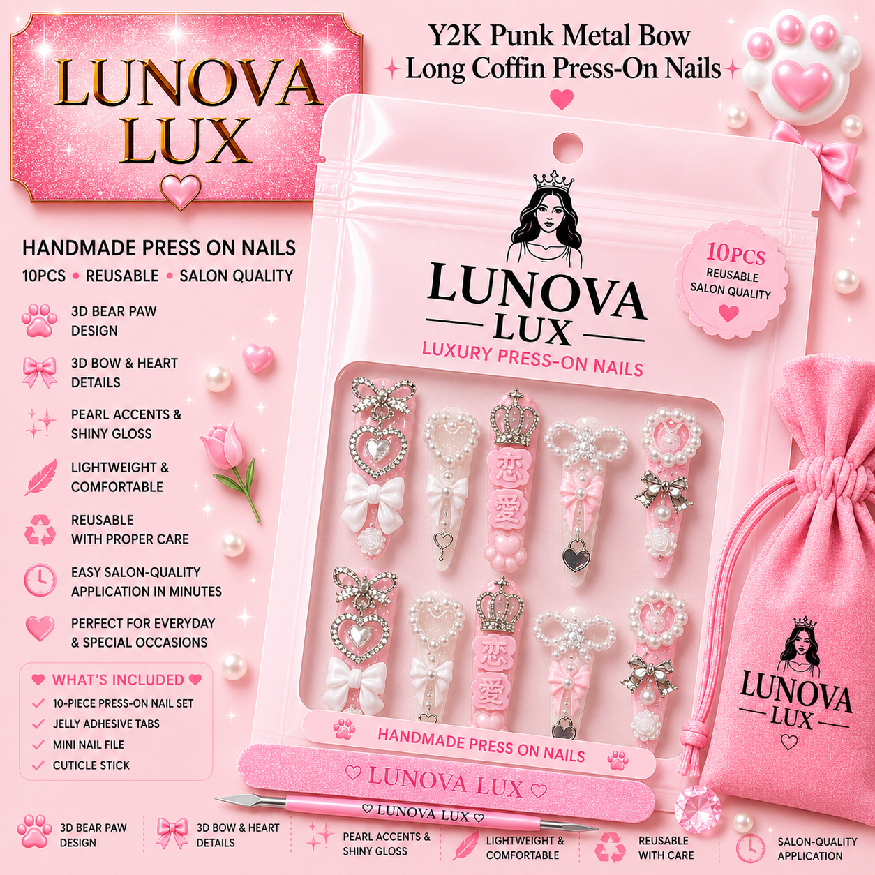 Punk Bow Coffin Nails