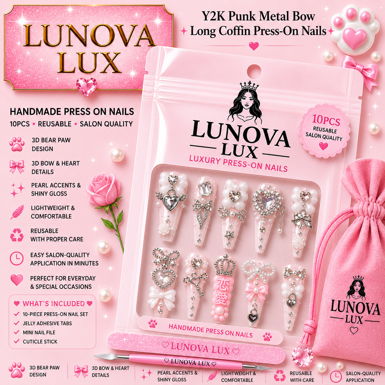 Punk Bow Coffin Nails
