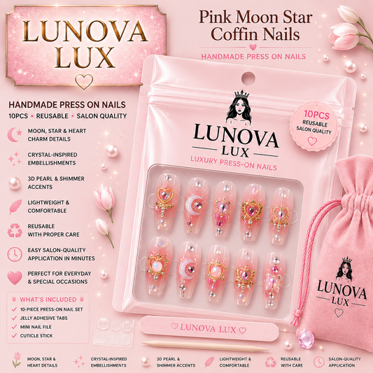 Pink Moon Star Coffin Nails
