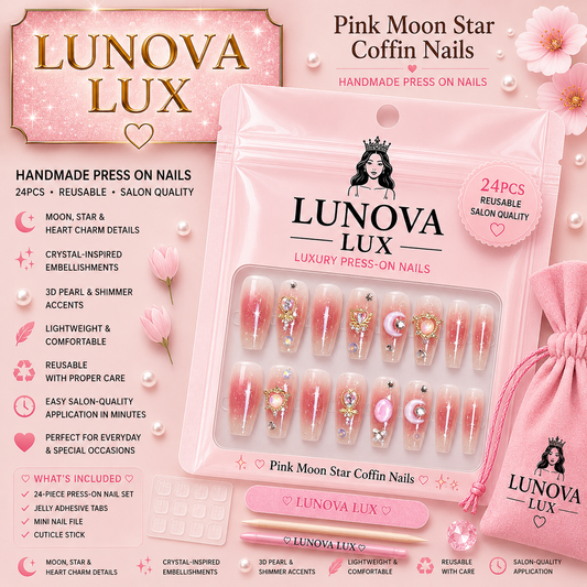 Pink Moon Star Coffin Nails