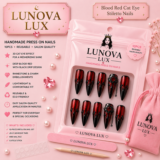 Blood Red Cat Eye Stiletto Nails