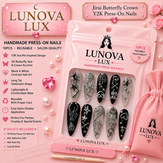 Midnight Crown Butterfly Stiletto Nails