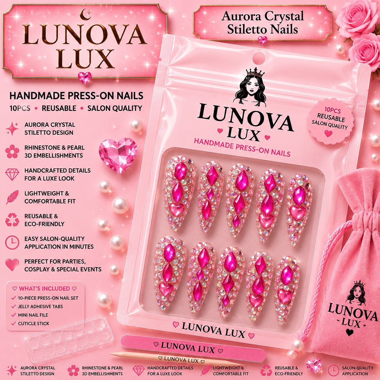 Aurora Crystal Stiletto Nails