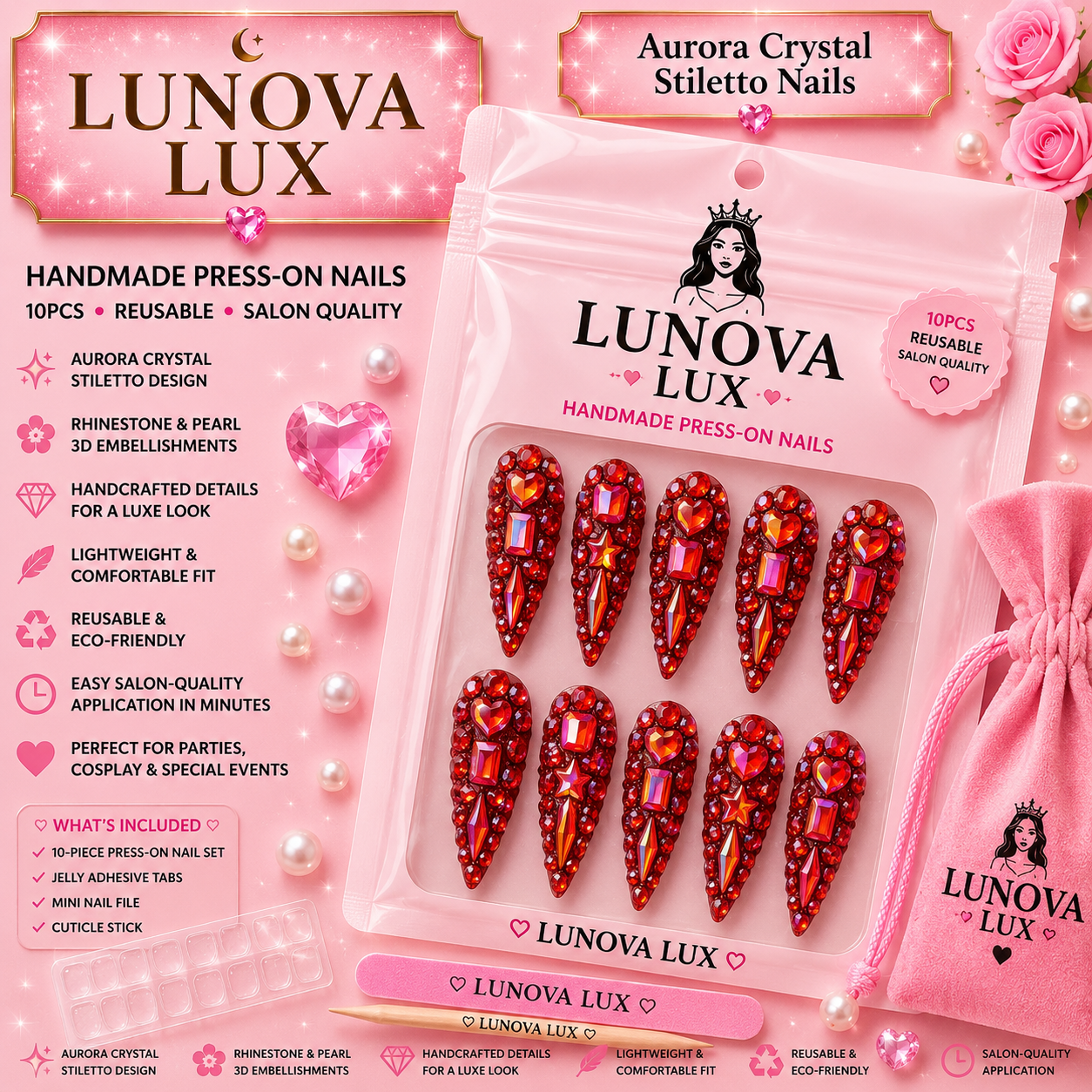 Aurora Crystal Stiletto Nails