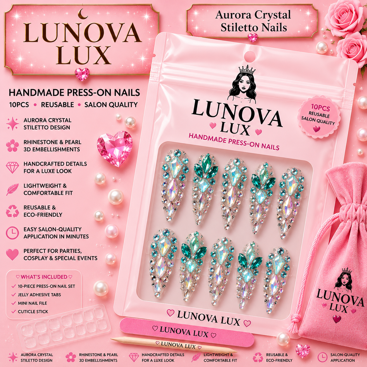 Aurora Crystal Stiletto Nails