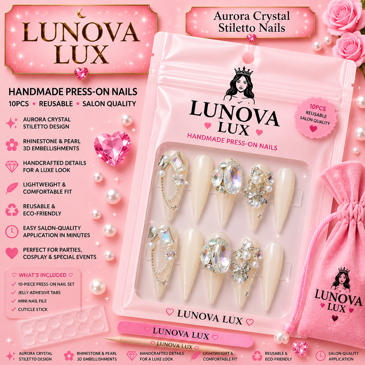 Aurora Crystal Stiletto Nails