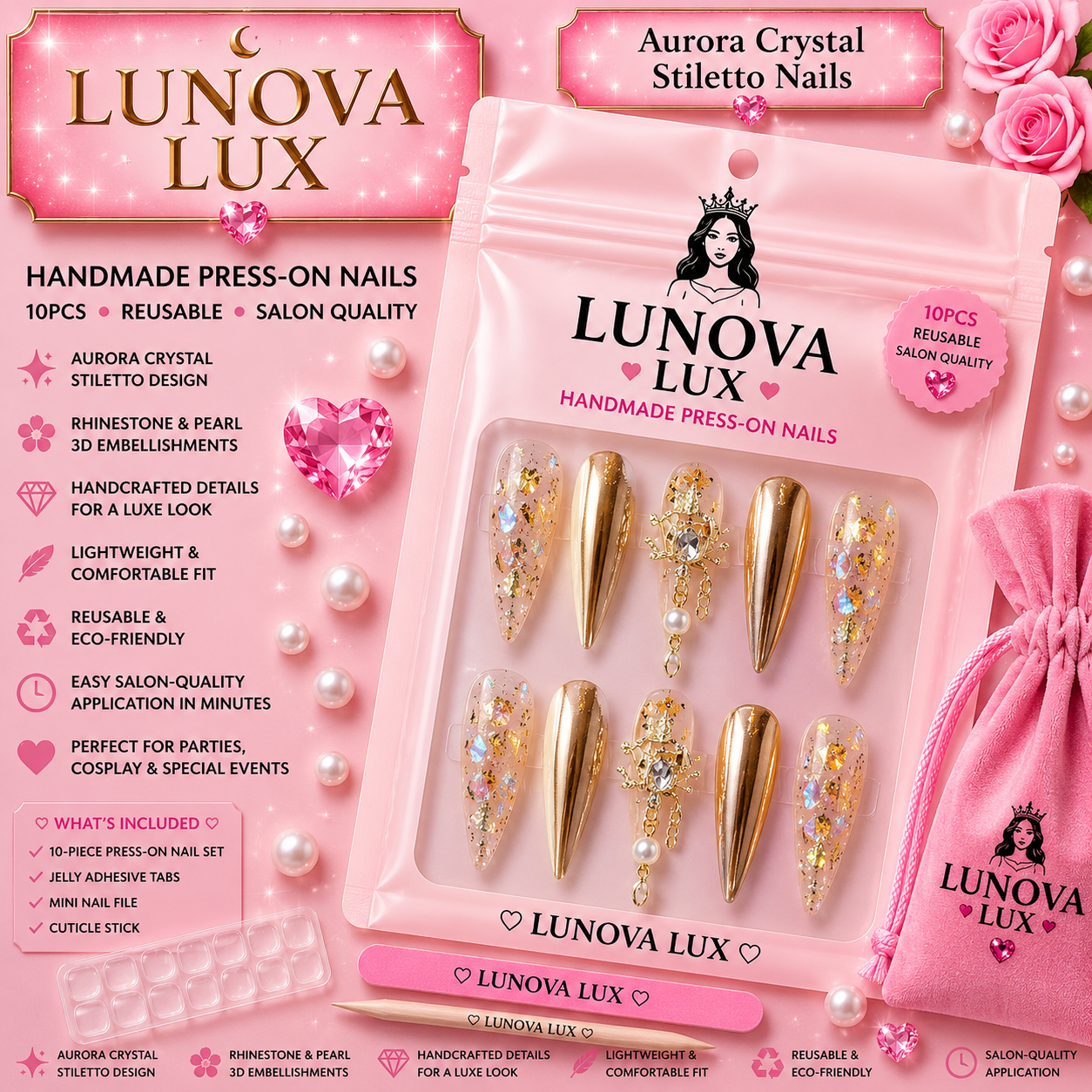 Aurora Crystal Stiletto Nails