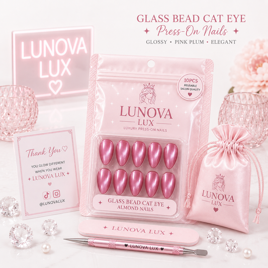 Glass Bead Cat Eye Almond Nails