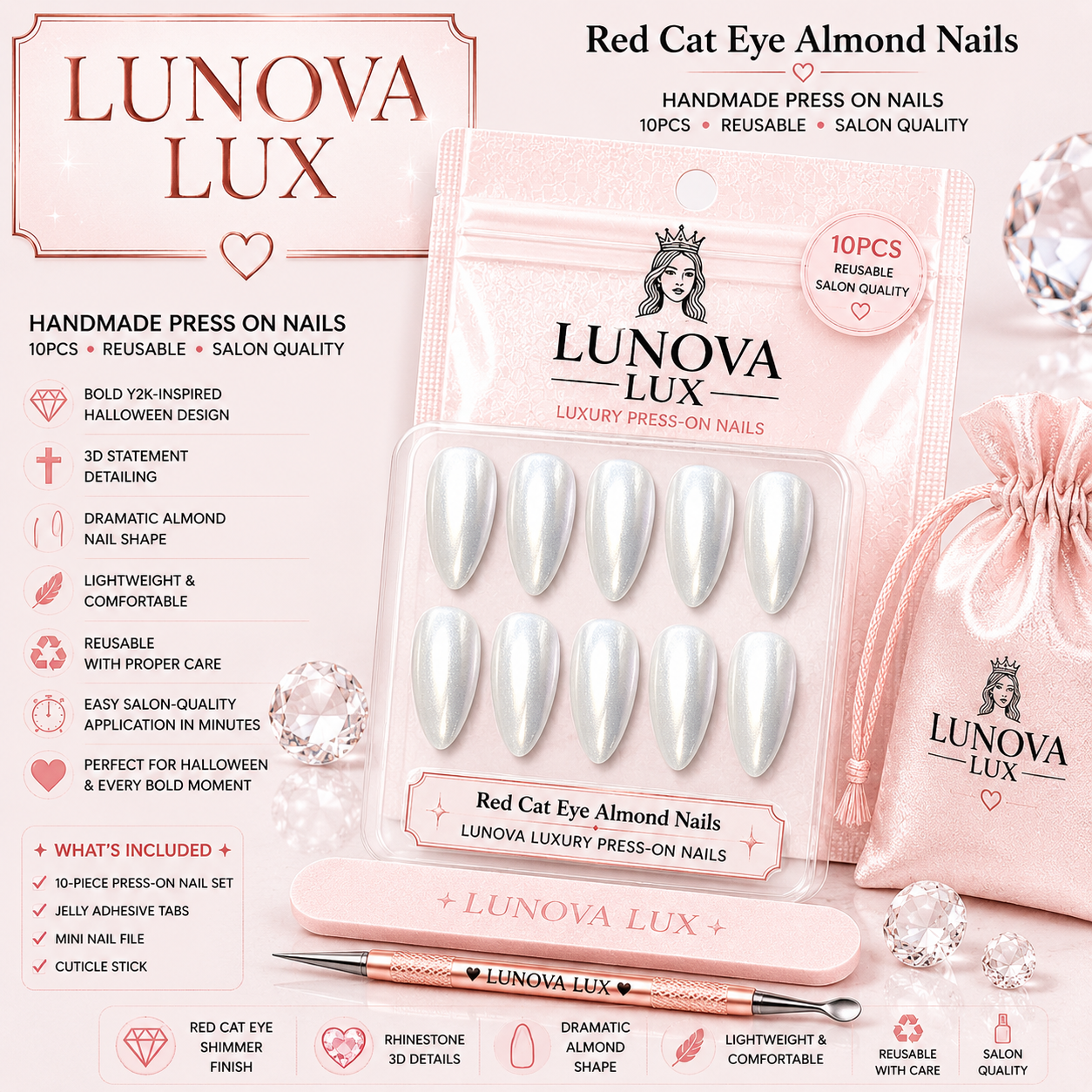 Red Cat Eye Almond Nails