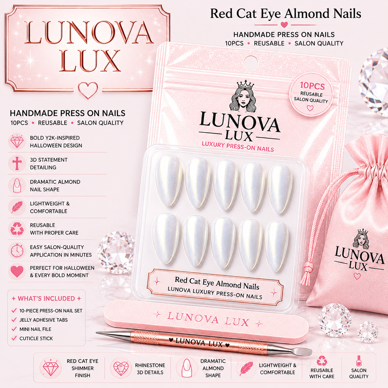 Red Cat Eye Almond Nails