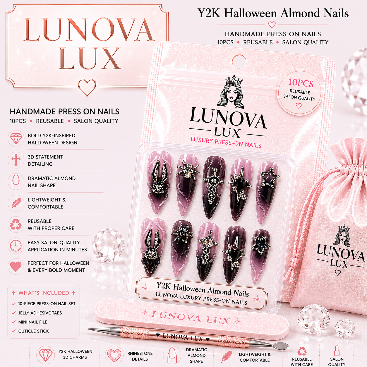 Y2K Halloween Almond Nails