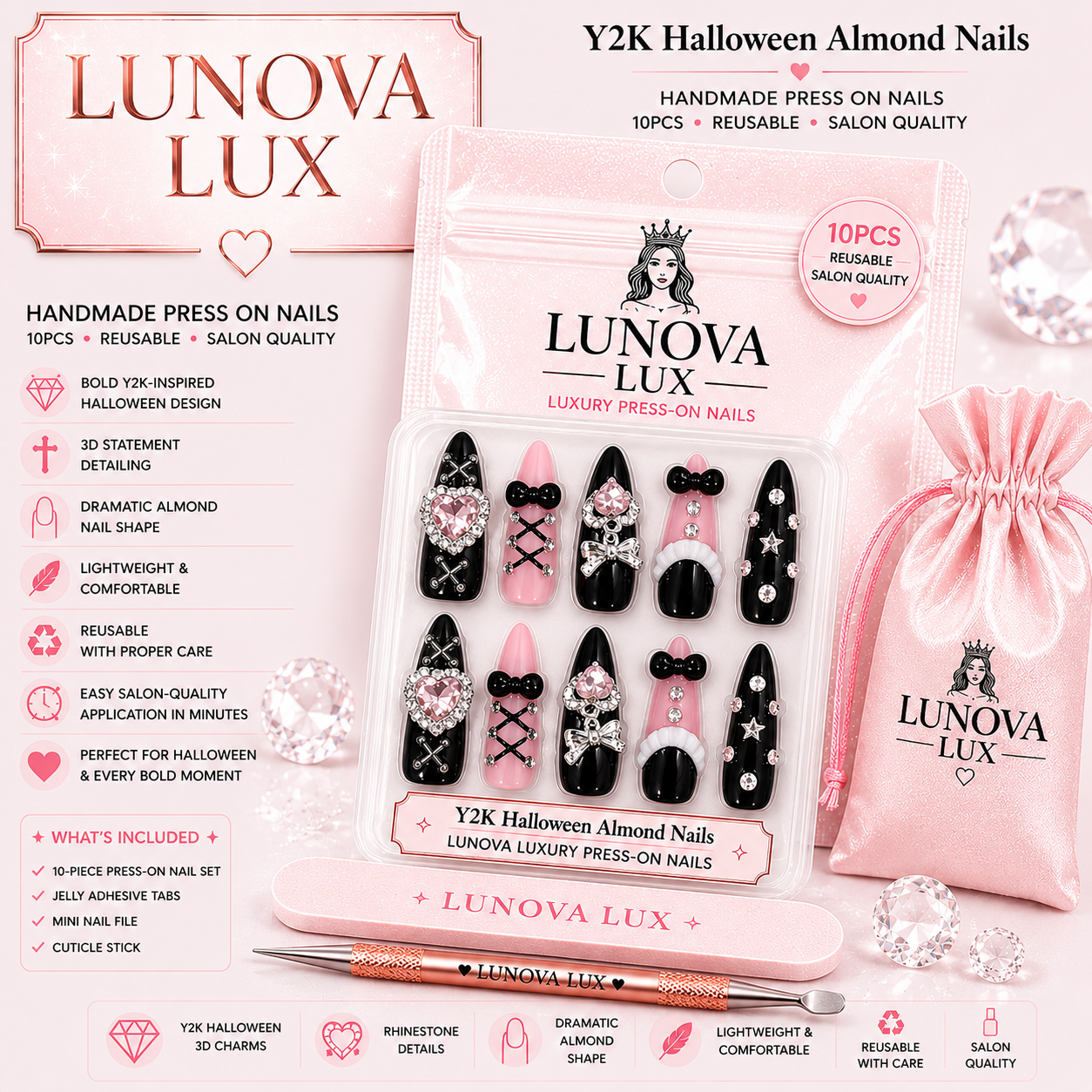 Y2K Halloween Almond Nails