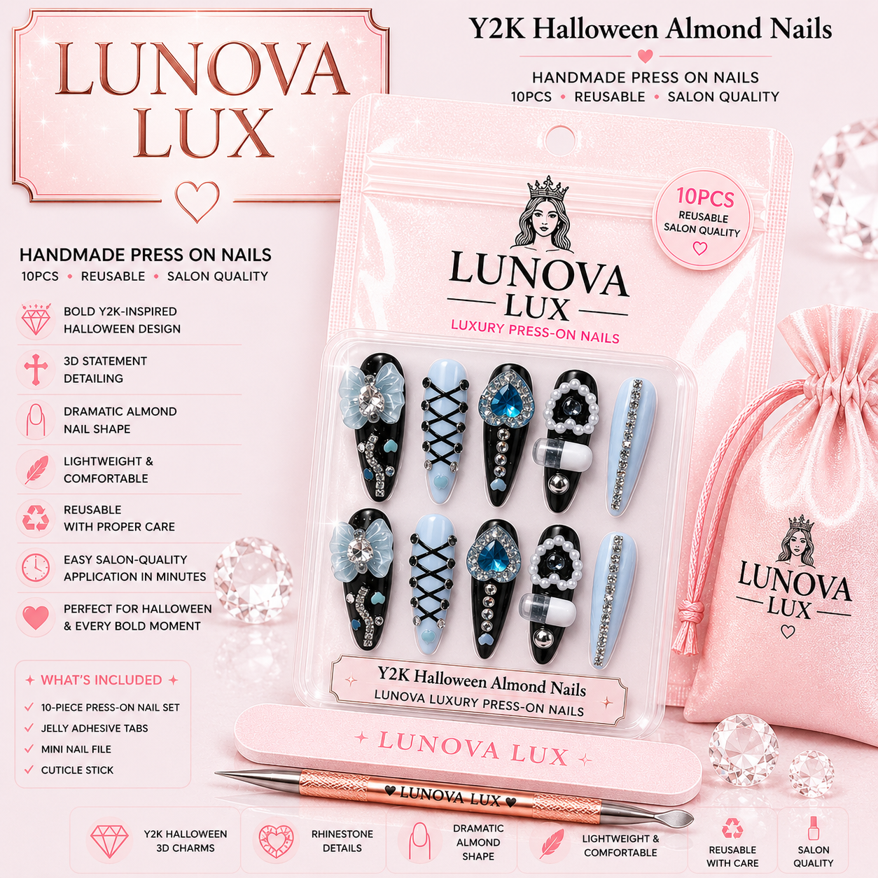 Y2K Halloween Almond Nails