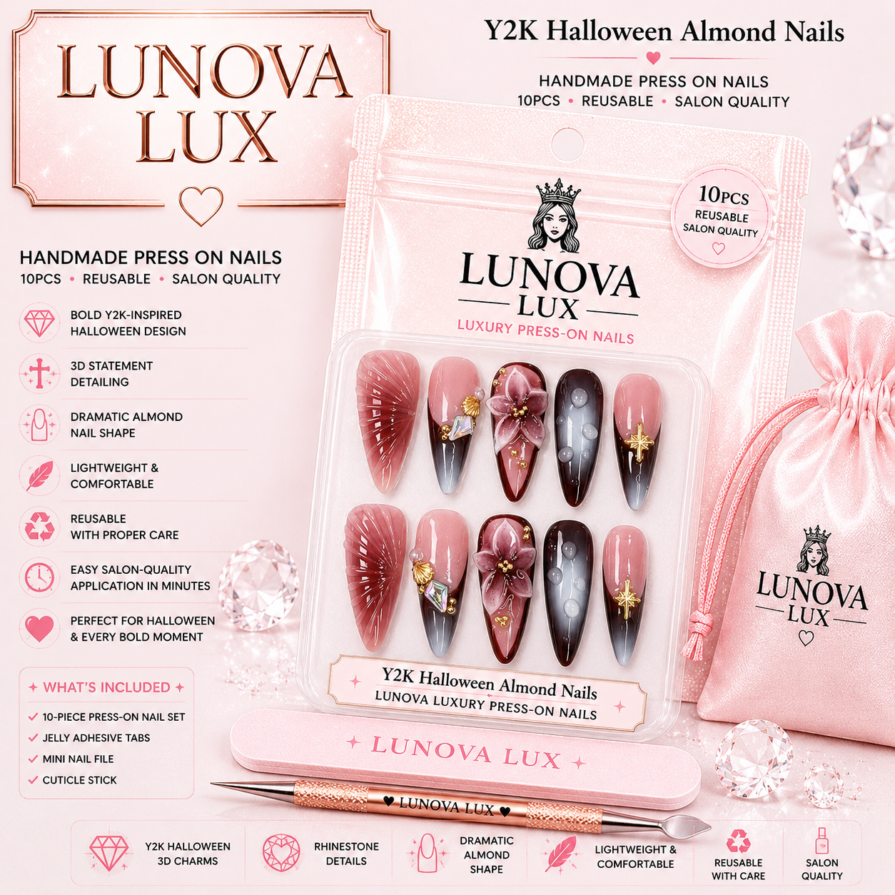 Y2K Halloween Almond Nails