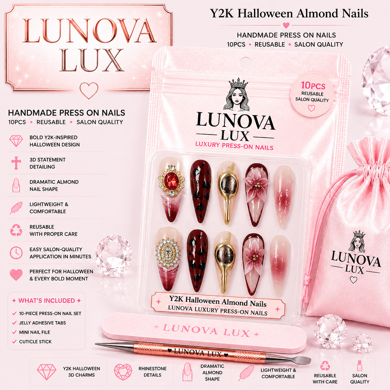 Y2K Halloween Almond Nails
