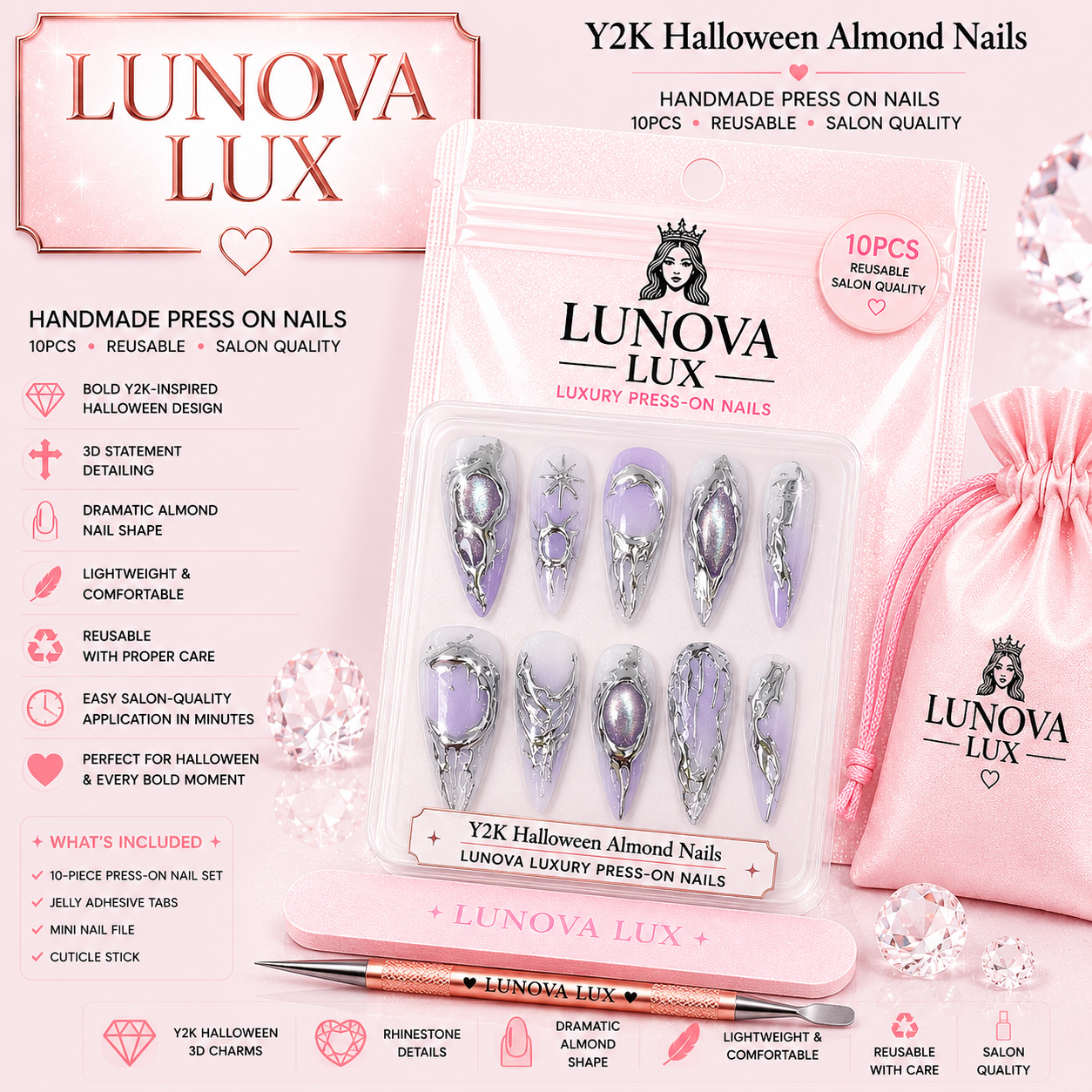 Y2K Halloween Almond Nails
