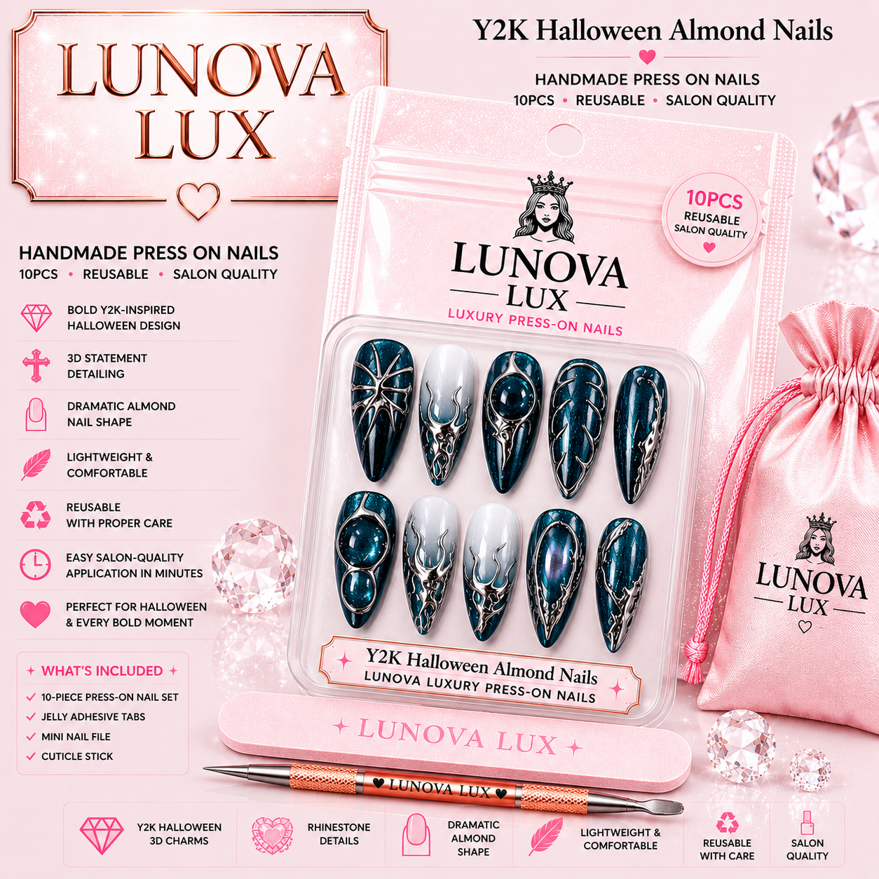 Y2K Halloween Almond Nails