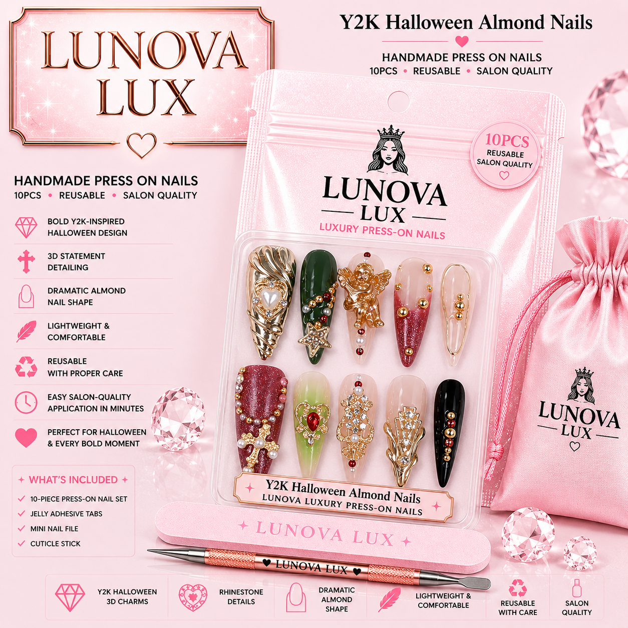 Y2K Halloween Almond Nails