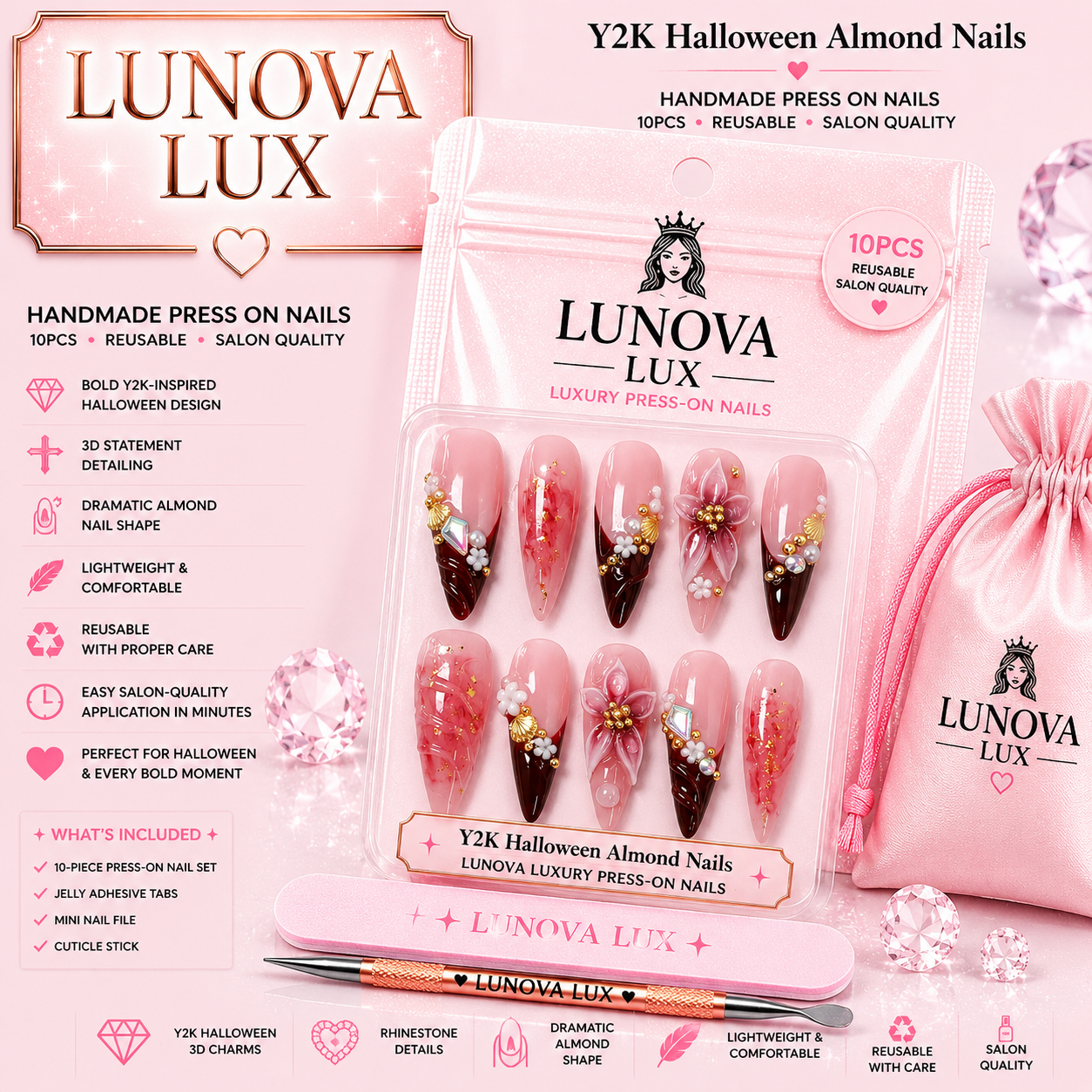 Y2K Halloween Almond Nails