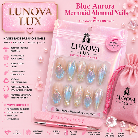 Blue Aurora Mermaid Almond Nails