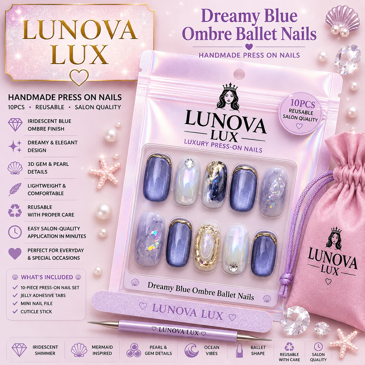 Dreamy Blue Ombre Ballet Nail