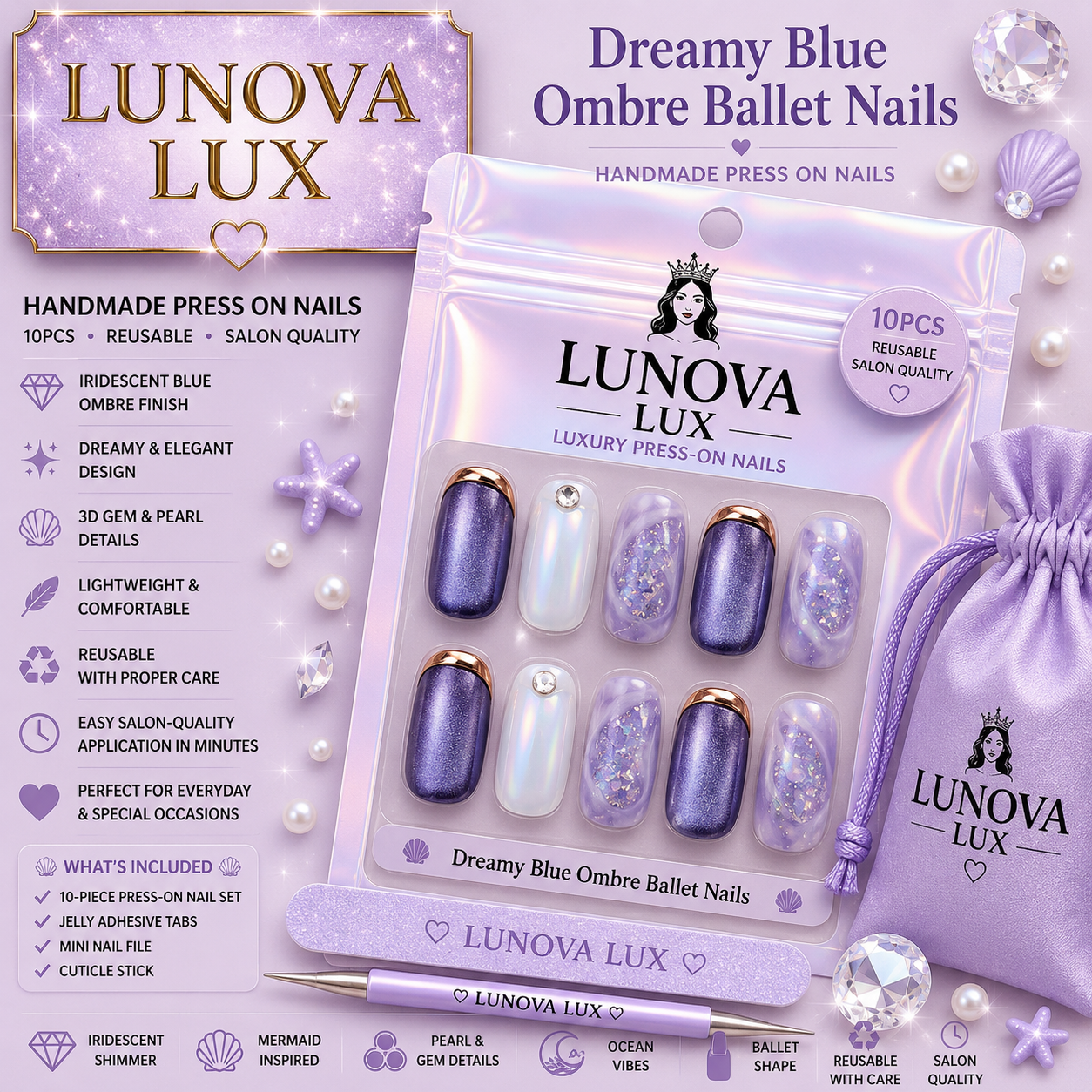 Dreamy Blue Ombre Ballet Nail