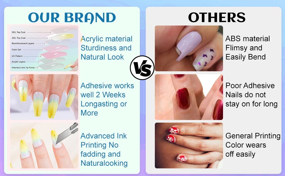 Black French Cross Long Duck Press-On Nails