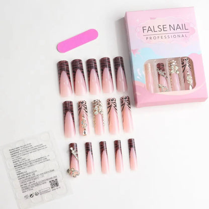 Pink Leopard Glitter Long Square Press-On Nails