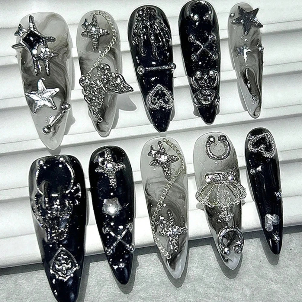 Jirai Y2K Black & White Long Press-On Nails