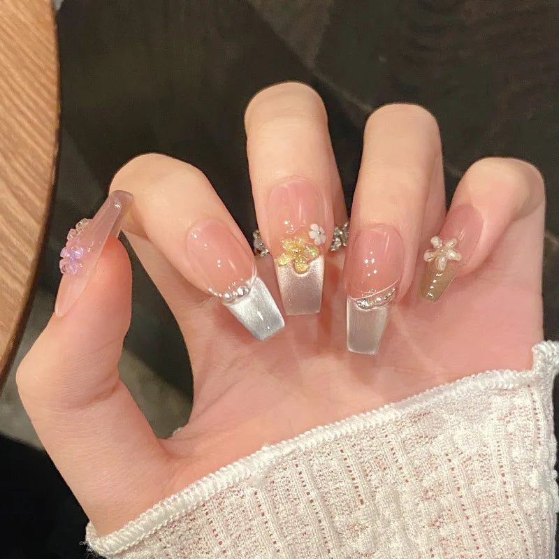 Cherry Blossom Aurora Coffin Nails