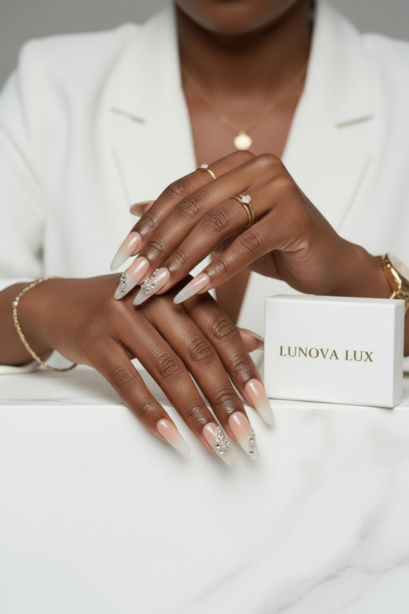 Green Cat Eye French Almond Nails