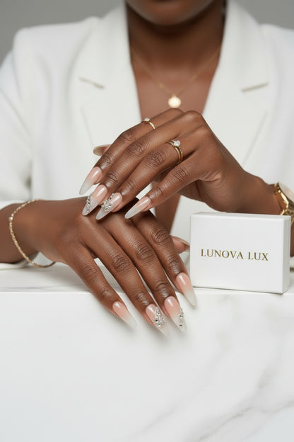 Green Cat Eye French Almond Nails