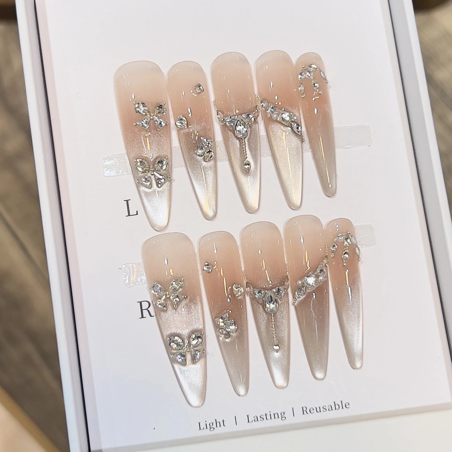 Green Cat Eye French Almond Press-On Nails