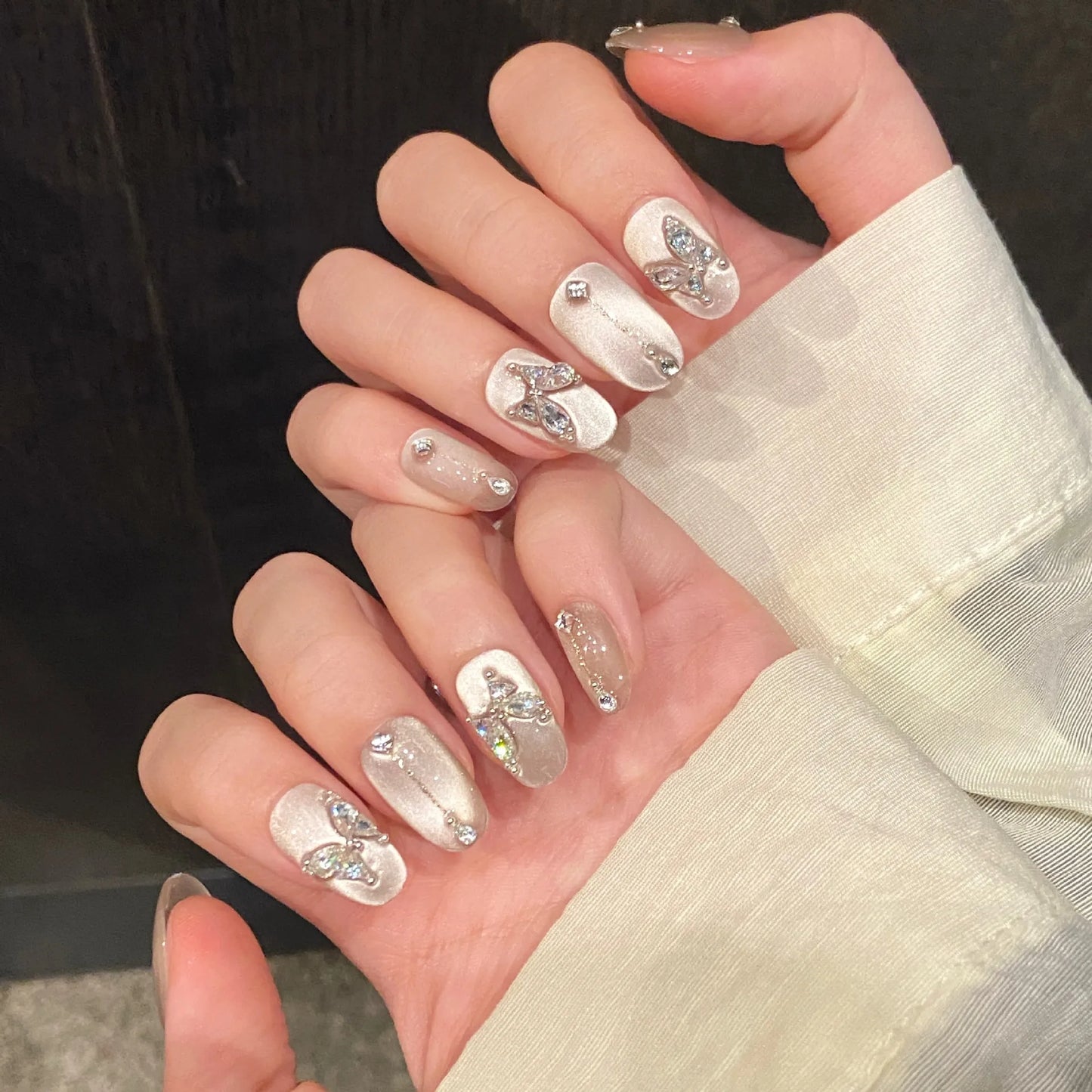 Silver Butterfly Cat Eye Nails