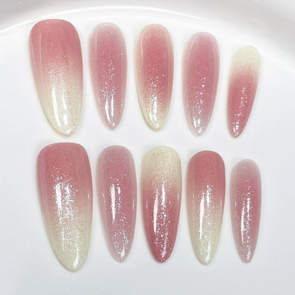 Red Cat Eye Mid-Length Almond Press-On Nails