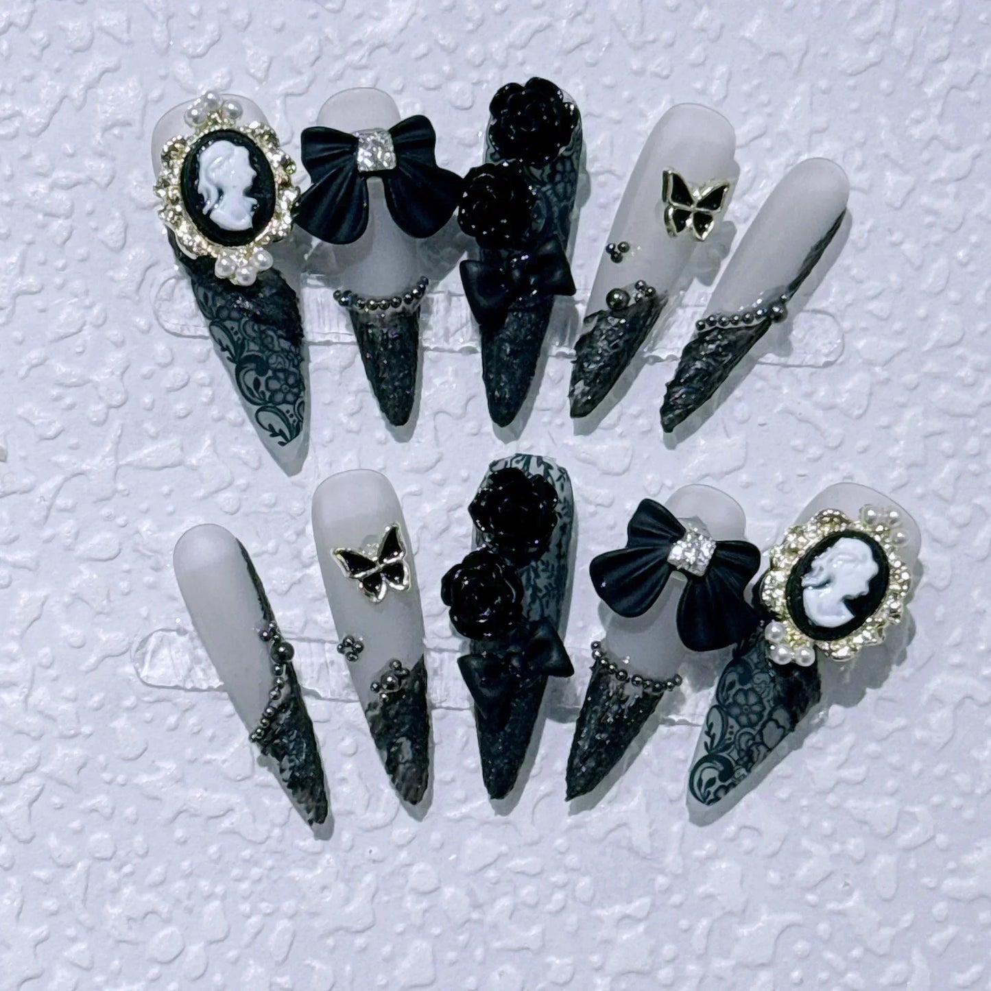 Butterfly Camellia Long Stiletto Press-On Nails