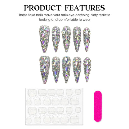 Luxury Flash Rhinestone Long Stiletto Press-On Nails
